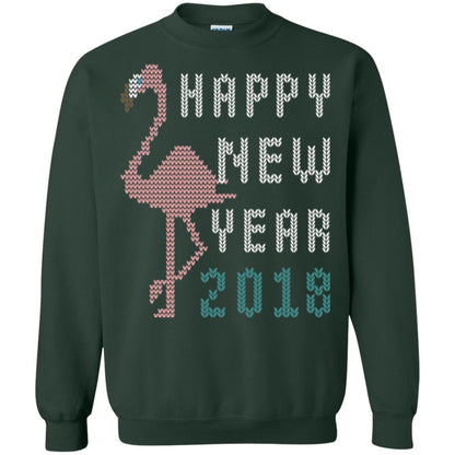 Happy New Year 2018 T-shirt Pink Flamingo Forest Green