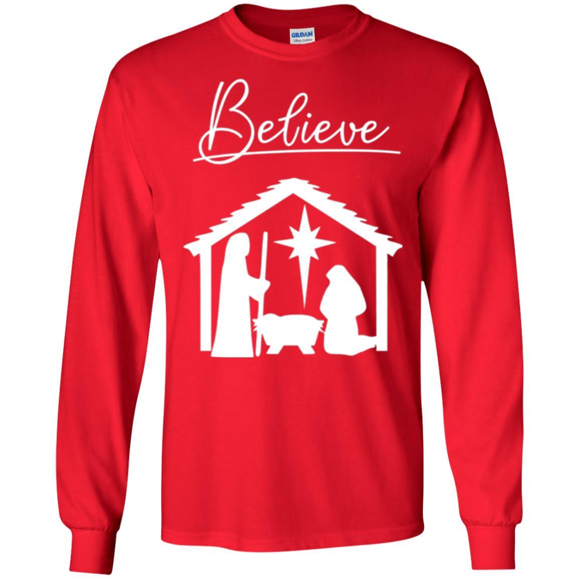 Christian Christmas T-shirt Believe Jesus Celebrate Red