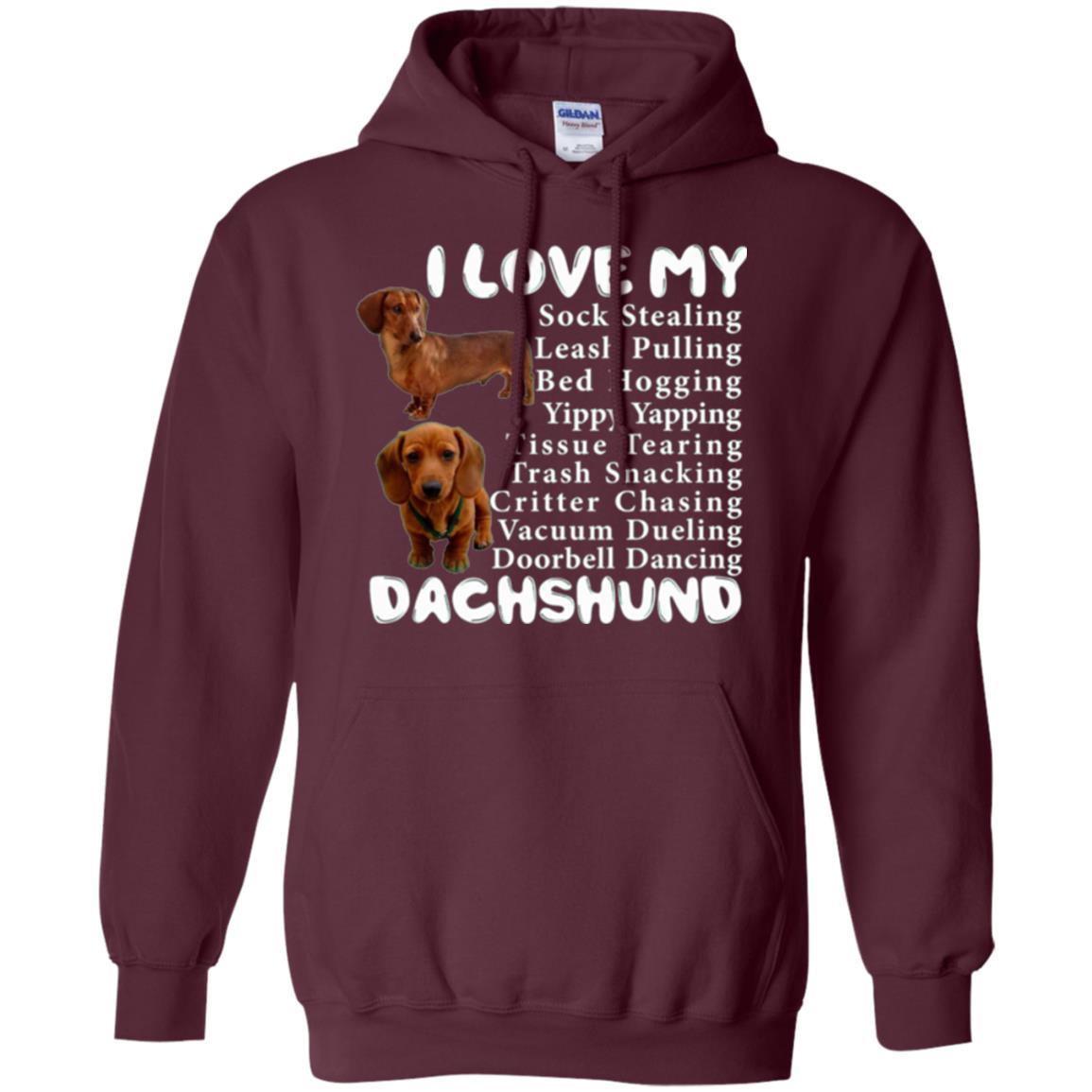 Dachshund T-shirt Sock Stealing Bed Hogging Maroon
