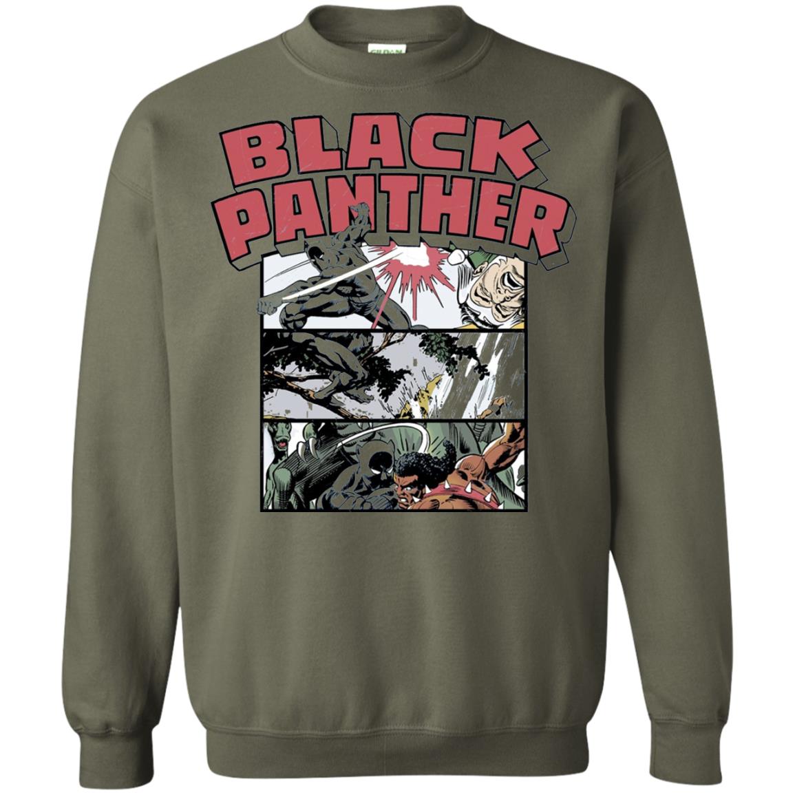 Black Panther Retro Comic Stacked Panel Art T-shirt Military Green