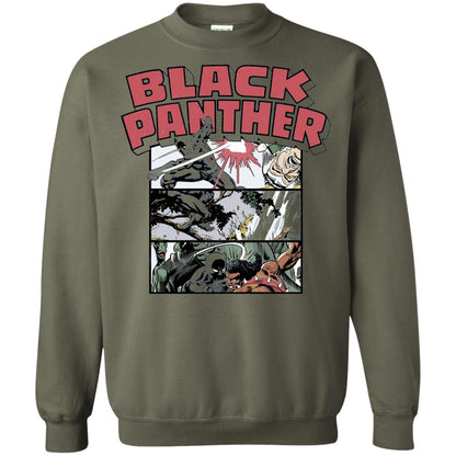 Black Panther Retro Comic Stacked Panel Art T-shirt Military Green