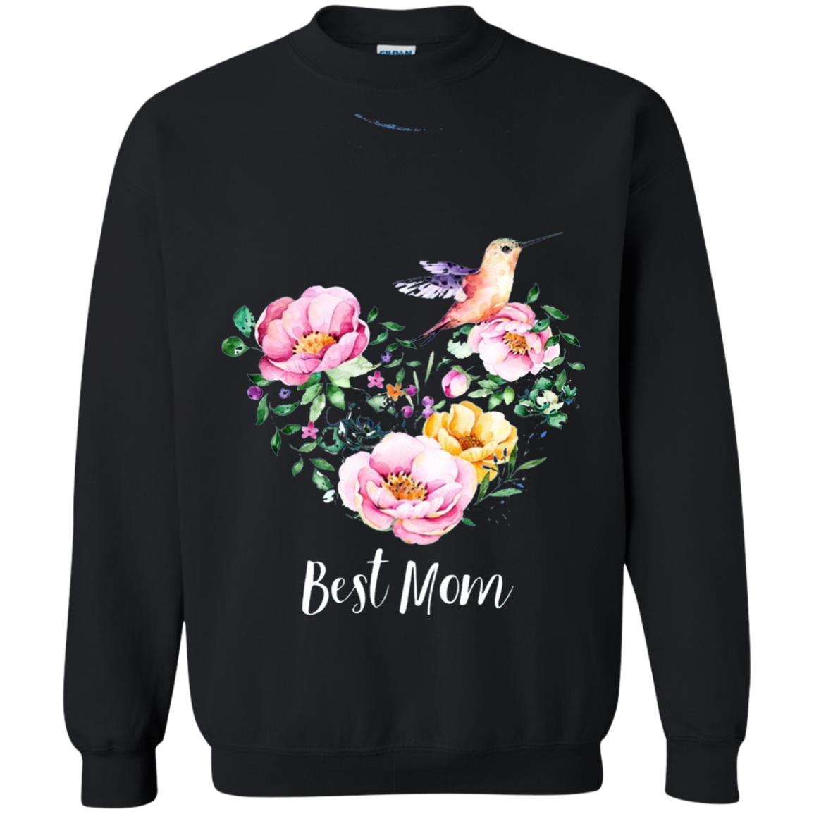 Best Mom Hummingbird Flower Heart Mommy Shirt Black