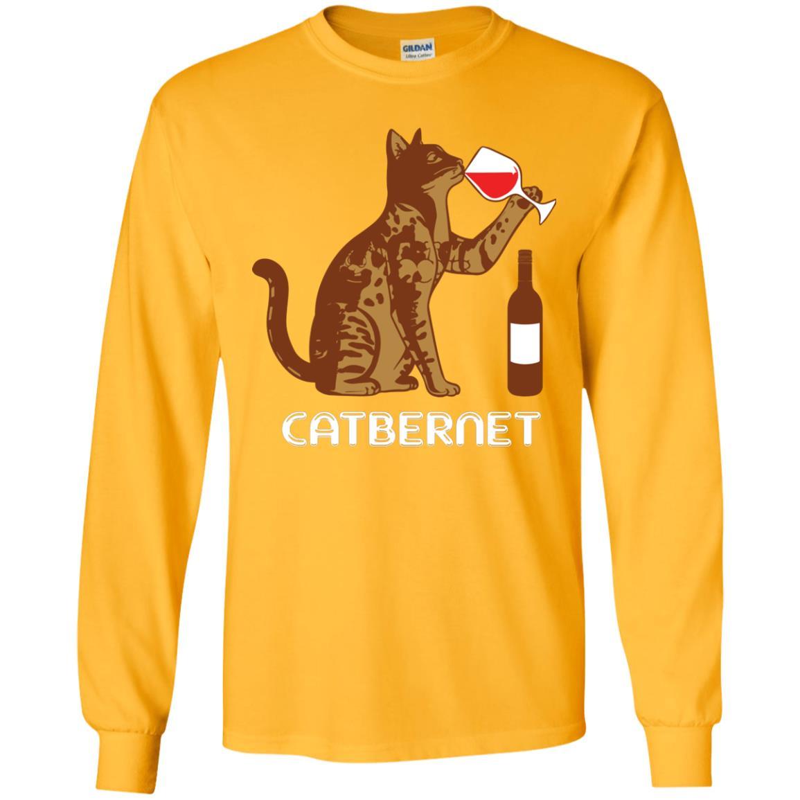 Cat Lovers T-shirt Catbernet Cat Wine Gold