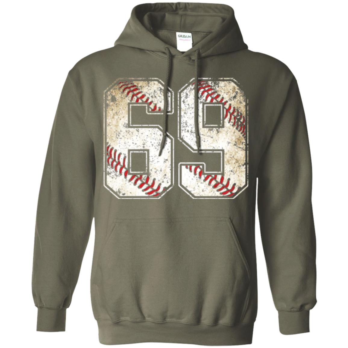 Baseball Player T-shirt Jersey Number 69 Retro Vintage Military Green