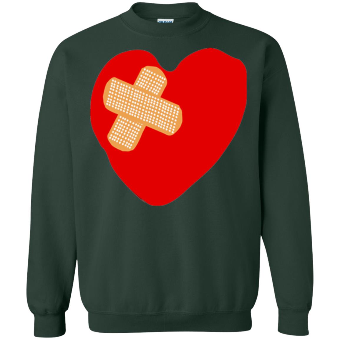Funny Patched Up Heart Graphic T-shirt Forest Green