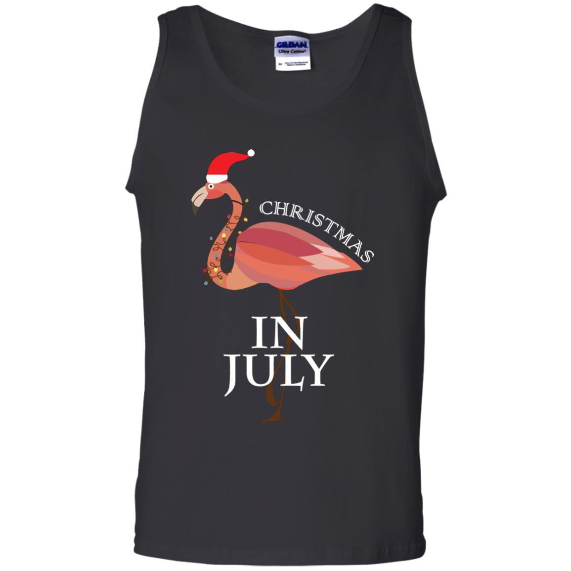 Flamingo With Santa_s Hat Christmas In July Xmas In Summer ShirtG220 Gildan 100% Cotton Tank Top