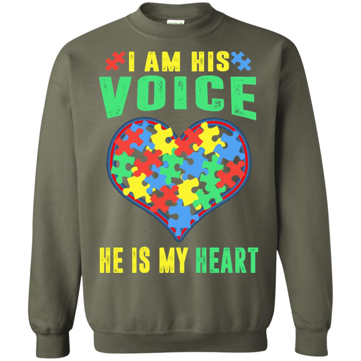 Autism Awareness Shirt He Is My Heart Military Green