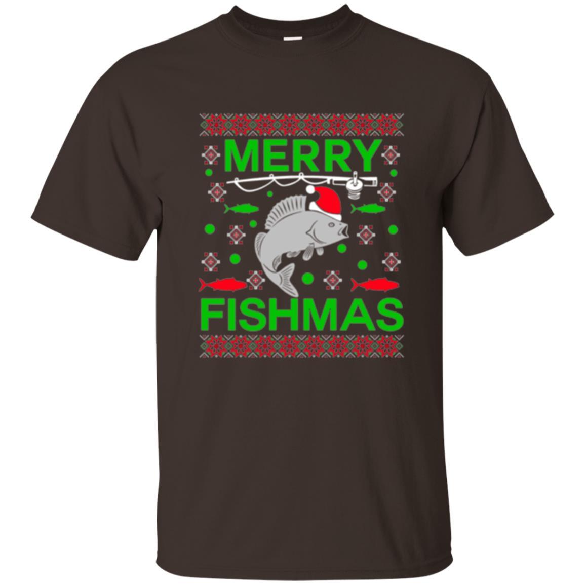 Christmas T-shirt Merry Fishmas Merry Christmas Fisherman Dark Chocolate