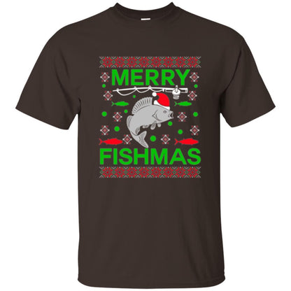 Christmas T-shirt Merry Fishmas Merry Christmas Fisherman Dark Chocolate