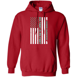 Ovarian Cancer Awareness His Fight Is My Fight Teal Ribbon Stars Flag Of Usa ShirtG185 Gildan Pullover Hoodie 8 oz.