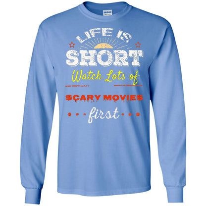 Horror Movie T-shirt Life Is Short Watch Scary Movies First Carolina Blue