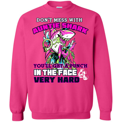 Don't Mess With Auntie Shark You'll Get A Punch In The Face Very Hard Family Shark Shirt Heliconia