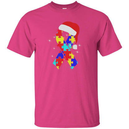 Autism Puzzle Ribbon Santa Hat X-mas Gift Shirt Heliconia