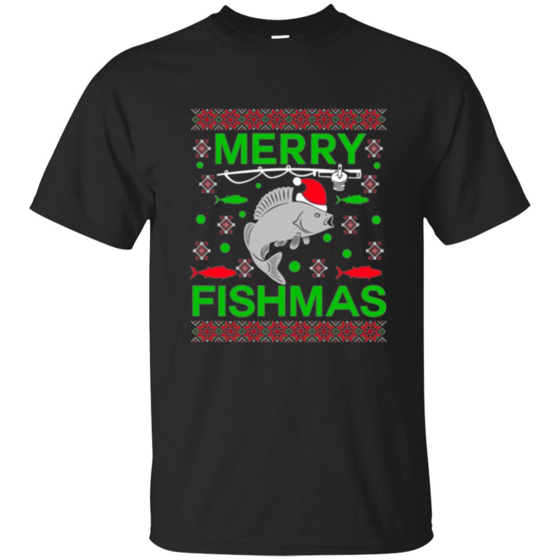 Christmas T-shirt Merry Fishmas Merry Christmas Fisherman Black