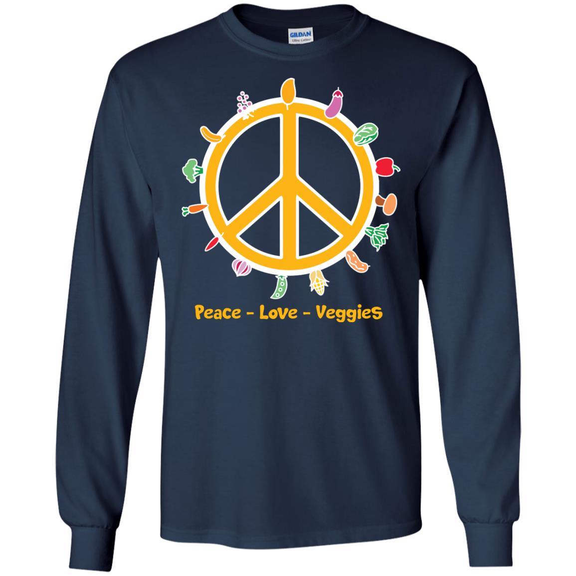 Vegetarian T-shirt Peace Love Veggies Navy