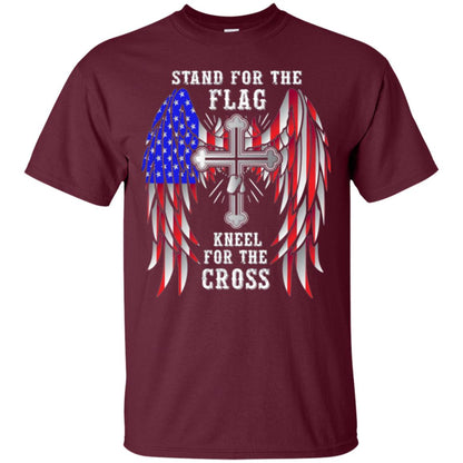 Christian T-shirt Stand For The Flag Kneel For The Cross Maroon
