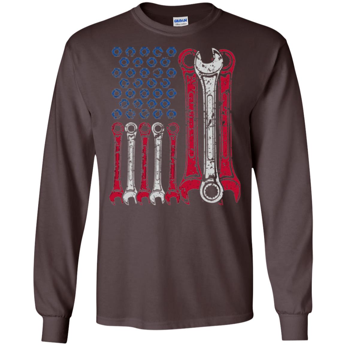Mechanic T-shirt Usa Red White Blue American Flag Dark Chocolate