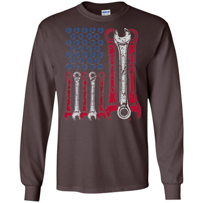 Mechanic T-shirt Usa Red White Blue American Flag Dark Chocolate