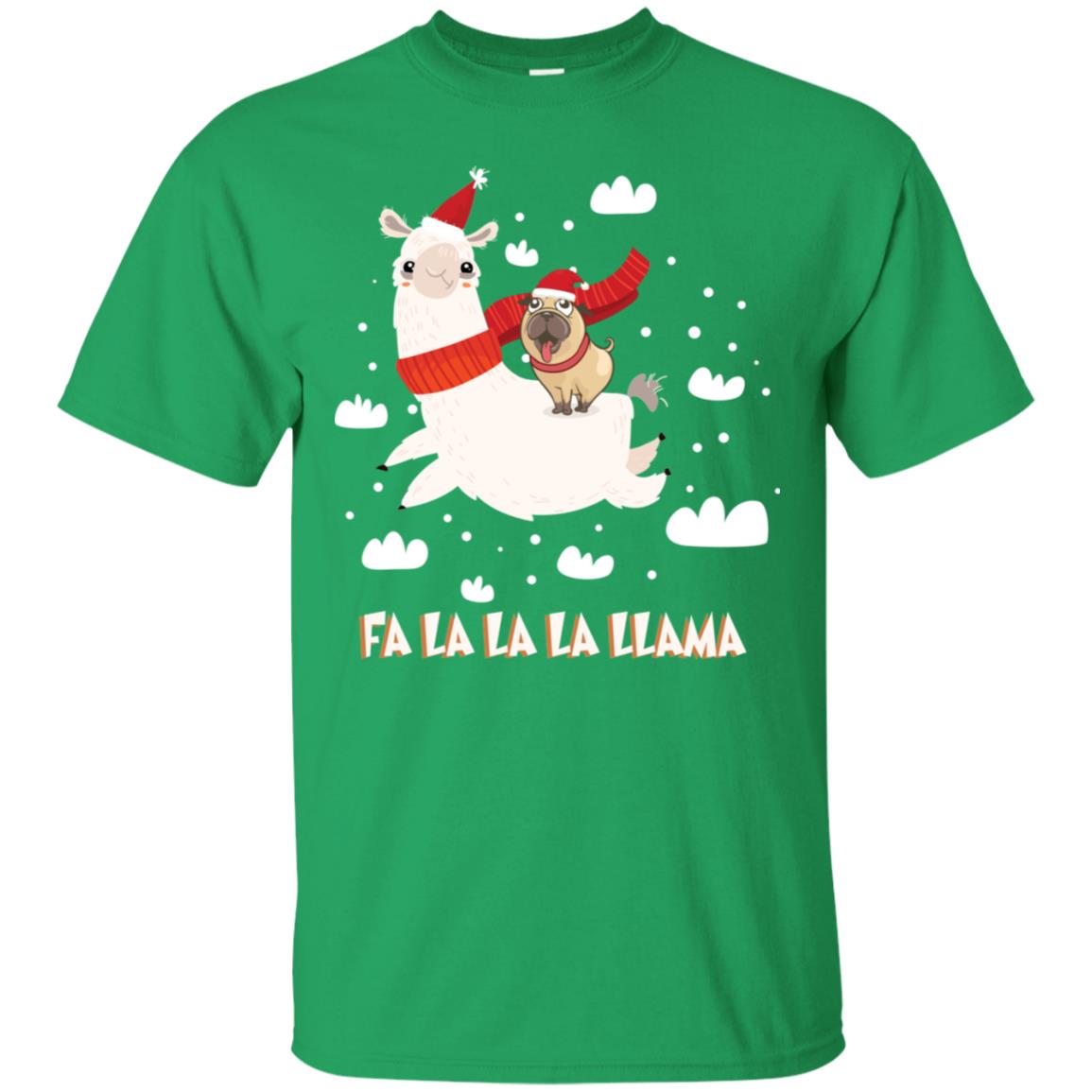 Fa La La La Llama With Pug X-mas Gift Shirt Irish Green