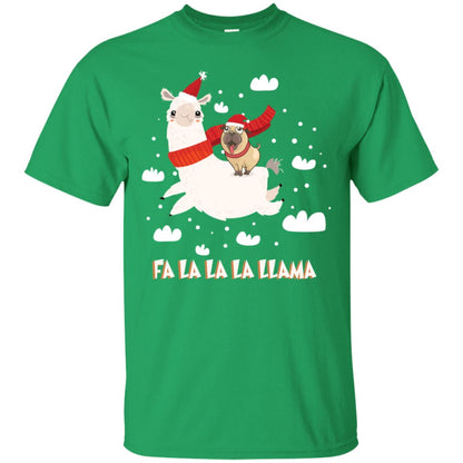 Fa La La La Llama With Pug X-mas Gift Shirt Irish Green