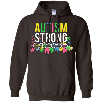 Autism Strong Support Educate Advocate Love Autism Awearness T-shirt Dark Chocolate