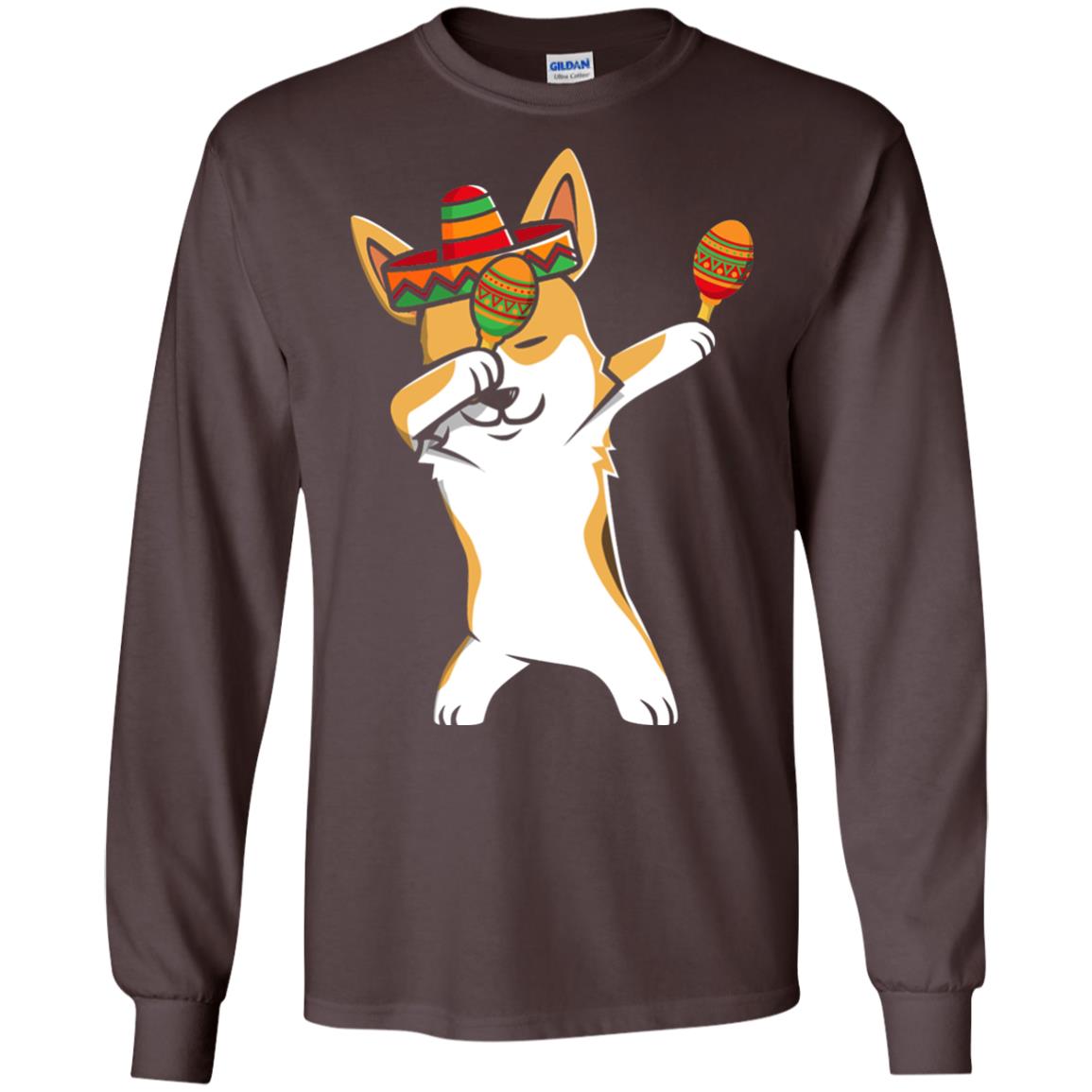 Dabbing Corgi Funny Cinco De Mayo T-shirt Dark Chocolate
