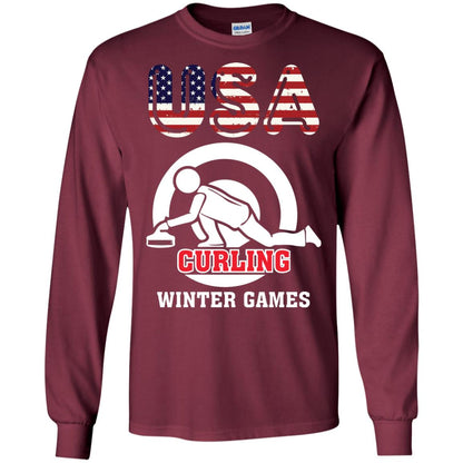 Usa Curling Winter Games Curling Lover T-shirt Maroon