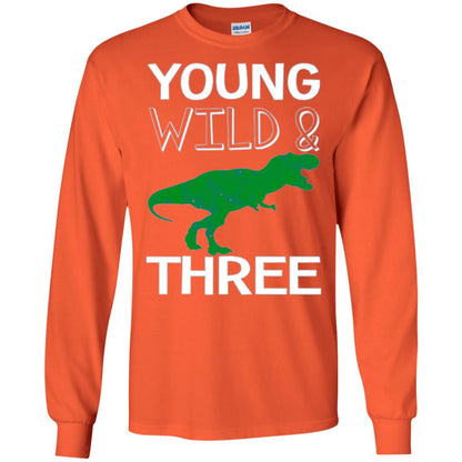 Dinosaur T-shirt Young Wild And Three Orange