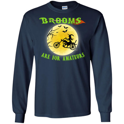 Brooms Are For Amateurs Witches Ride A Motorcycle Funny Halloween Shirt Navy