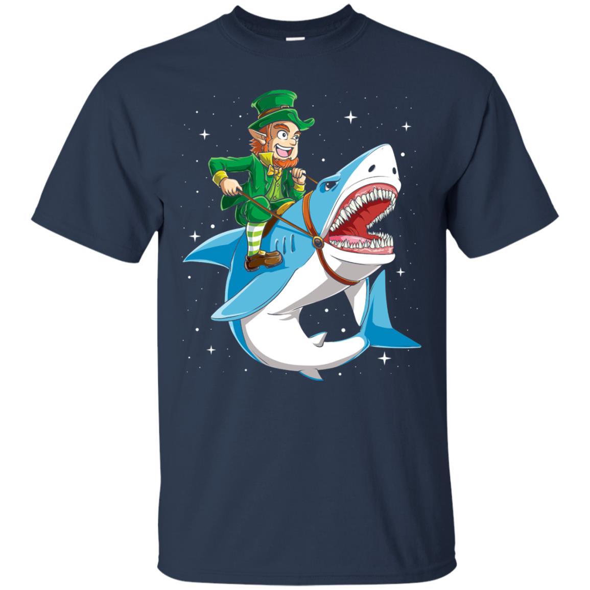 Leprechaun Riding Shark St Patricks Day T-shirt Navy