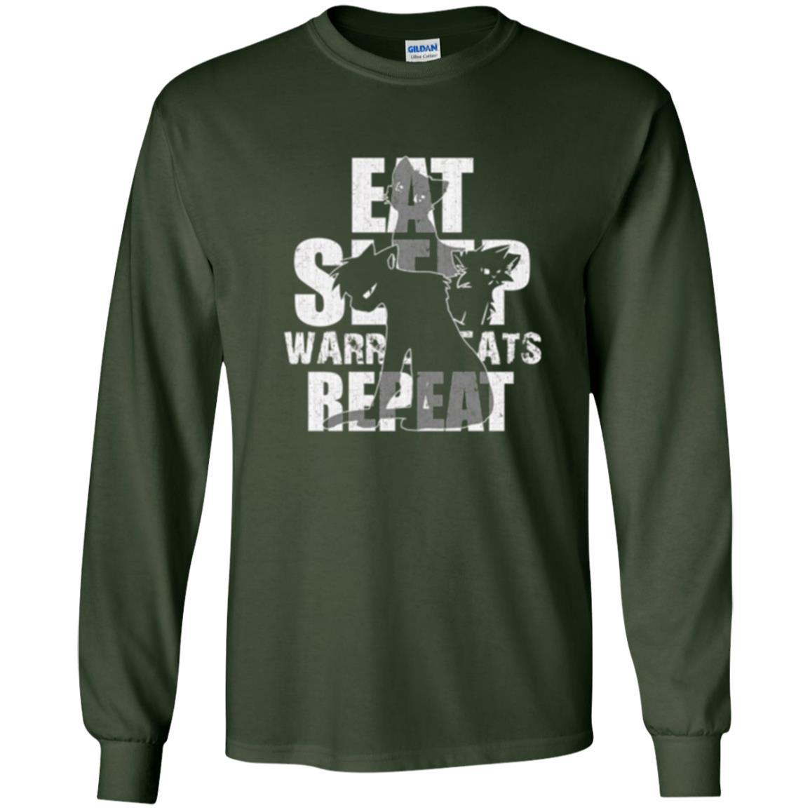 Cat Lover T-shirt Eat Sleep Warrior Cats Repeat Forest Green