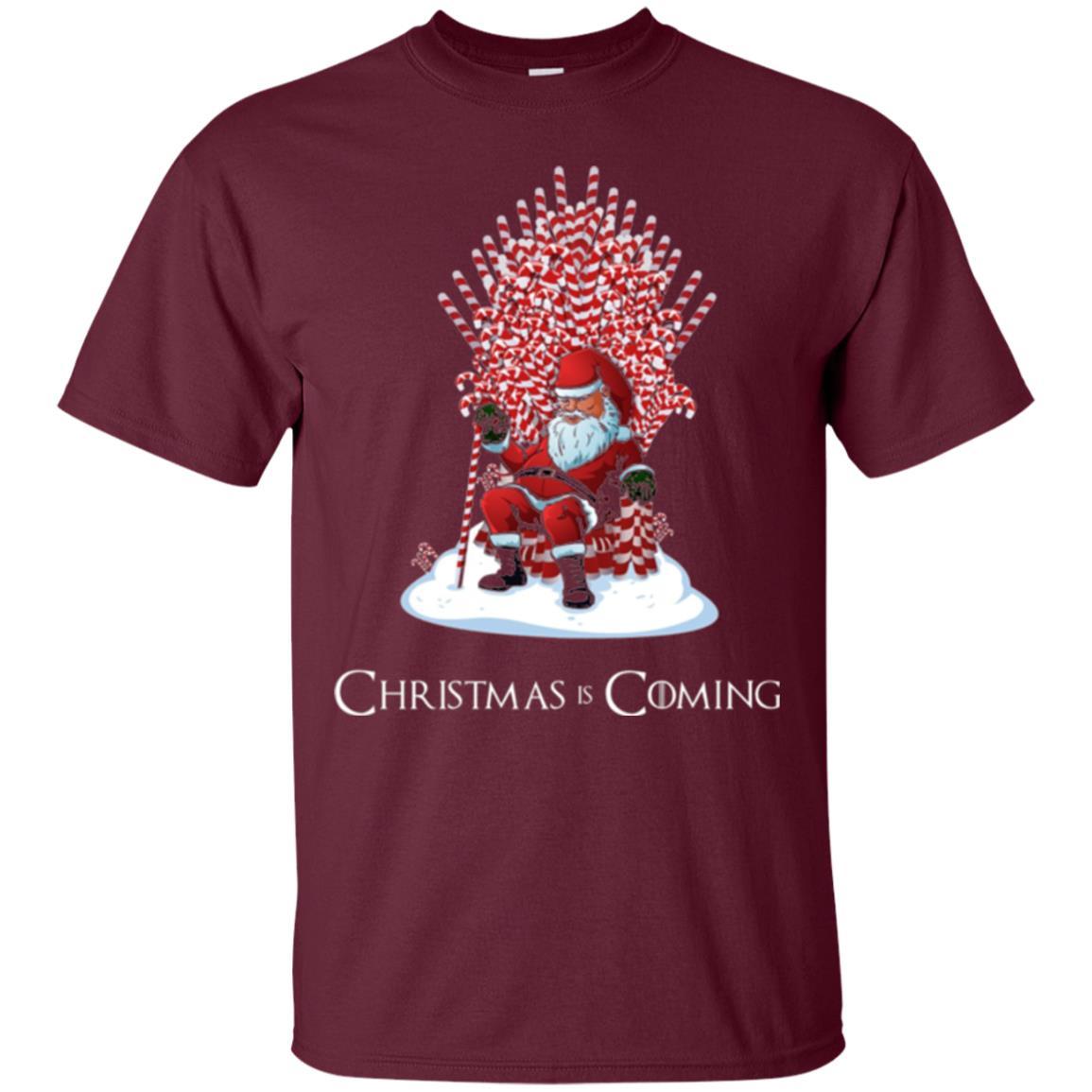 Christmas T-shirt Santa Candy Cane Throne Maroon