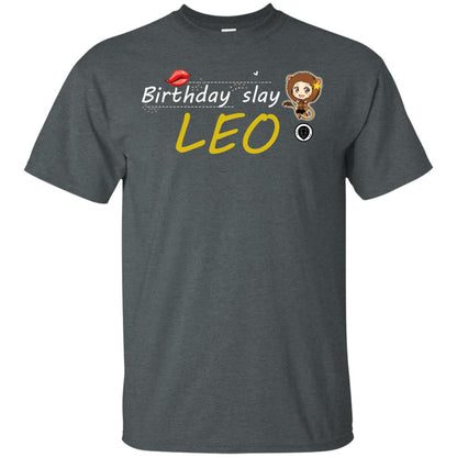 Cute Leo Girl Birthday Lip Slay T-shirt Dark Heather