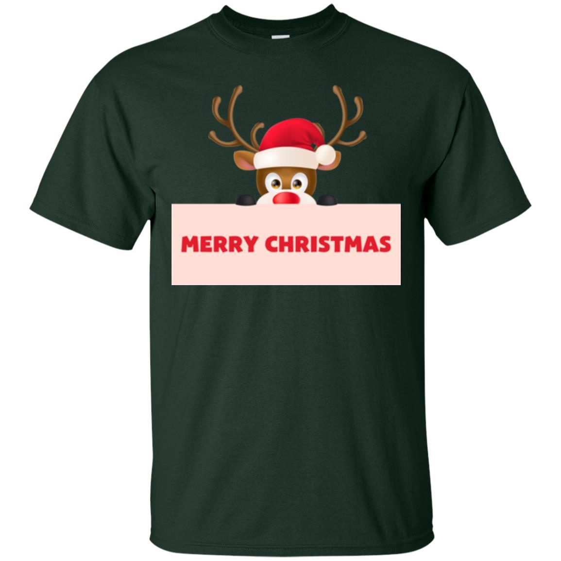 Christmas T-shirt Reindeer Merry Christmas T-shirt Forest Green