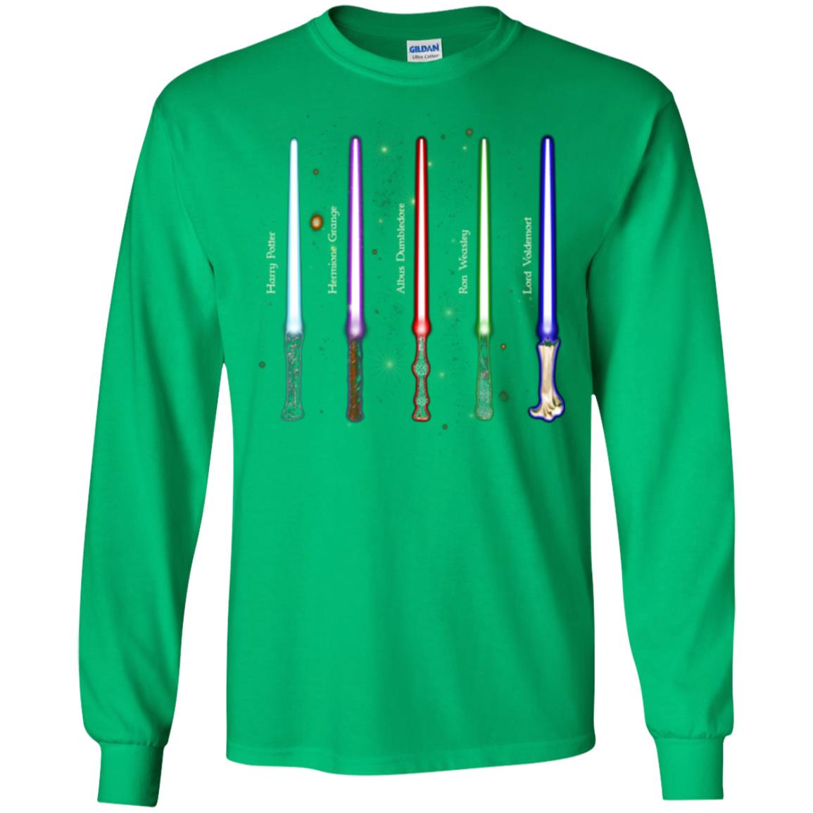 Harry Potter Lightsaber Wands Movie Fan T-shirt Irish Green