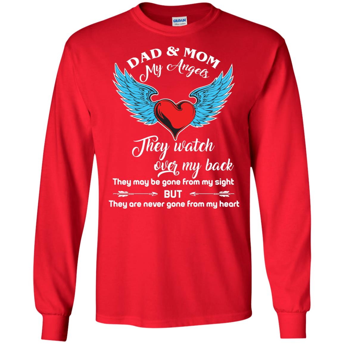 Dad And Mom My Angels They Watch Over My Back Family T-shirt Red
