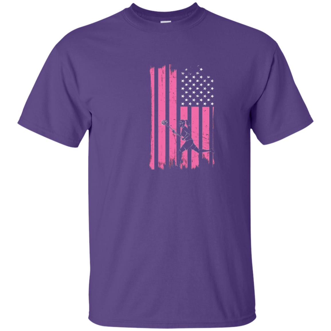 Girls Lacrosse Distressed American Flag Lacrosse Lover T-shirt Purple