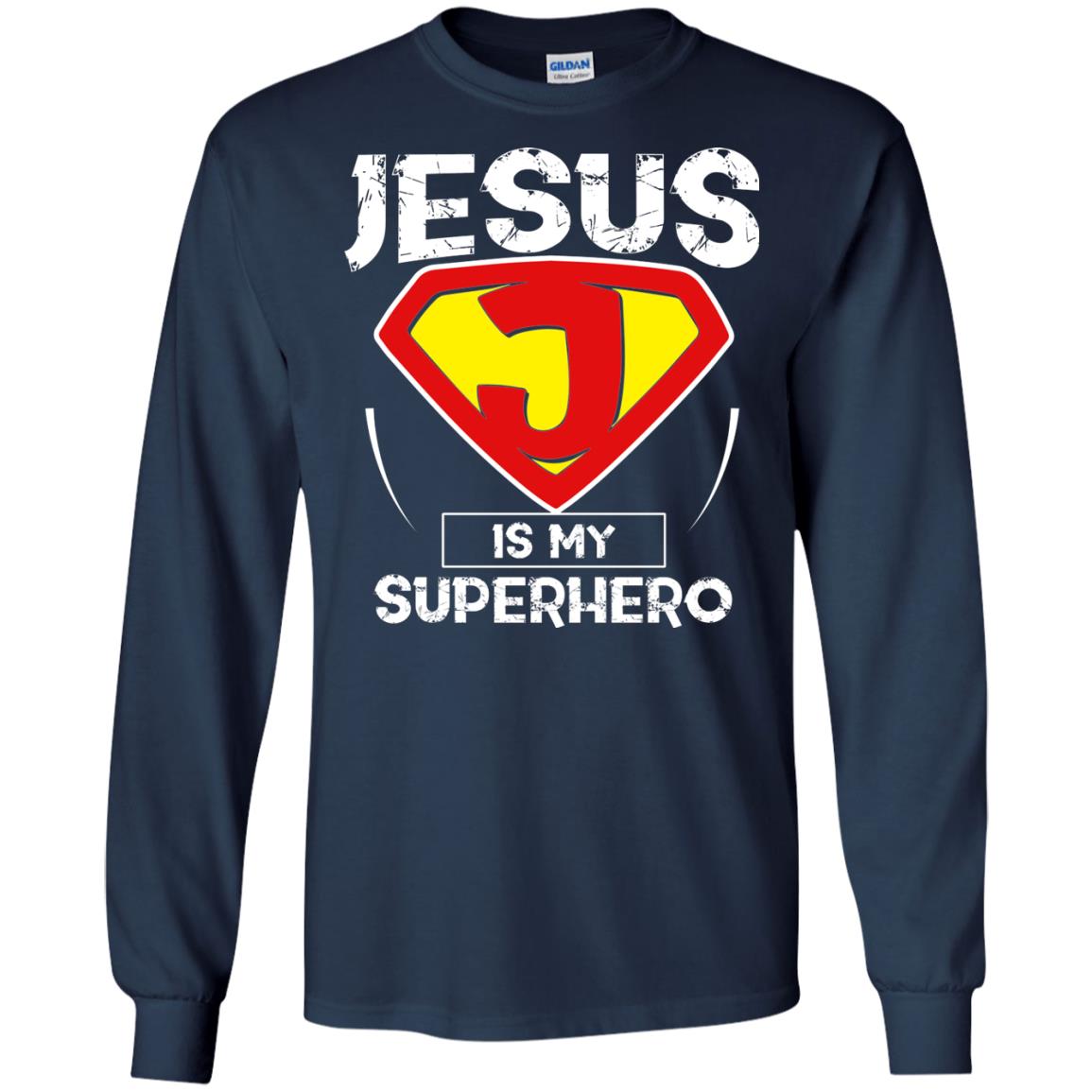 Jesus Is My Superhero Christian Movie Fan T-shirt Navy