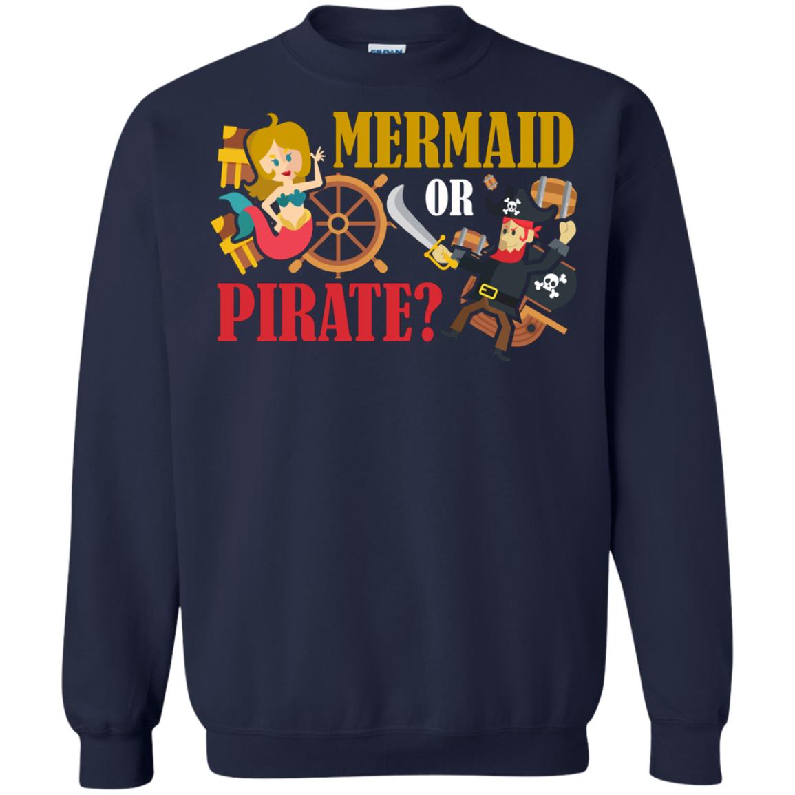 Mermaid Or Pirate Gift Shirt For Boys And Girls Navy