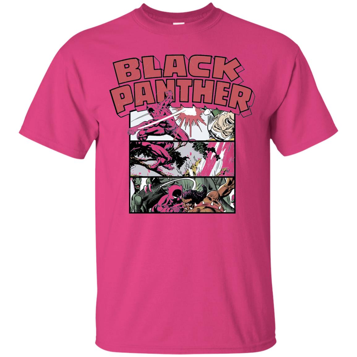 Black Panther Retro Comic Stacked Panel Art T-shirt Heliconia