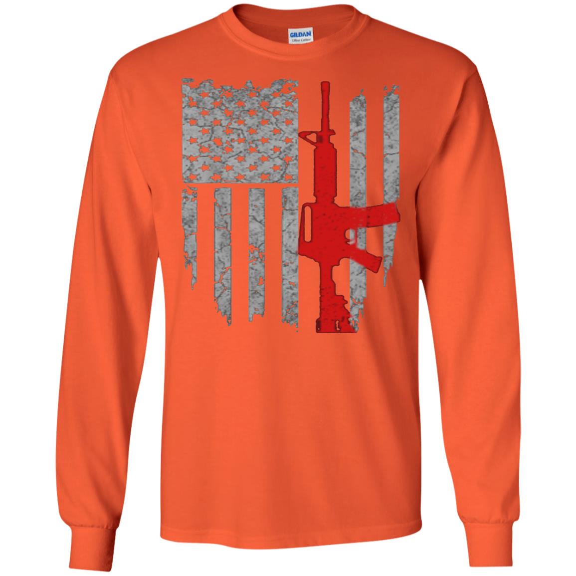 Hunting Lover T-shirt Gun Usa Flag Orange