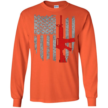 Hunting Lover T-shirt Gun Usa Flag Orange