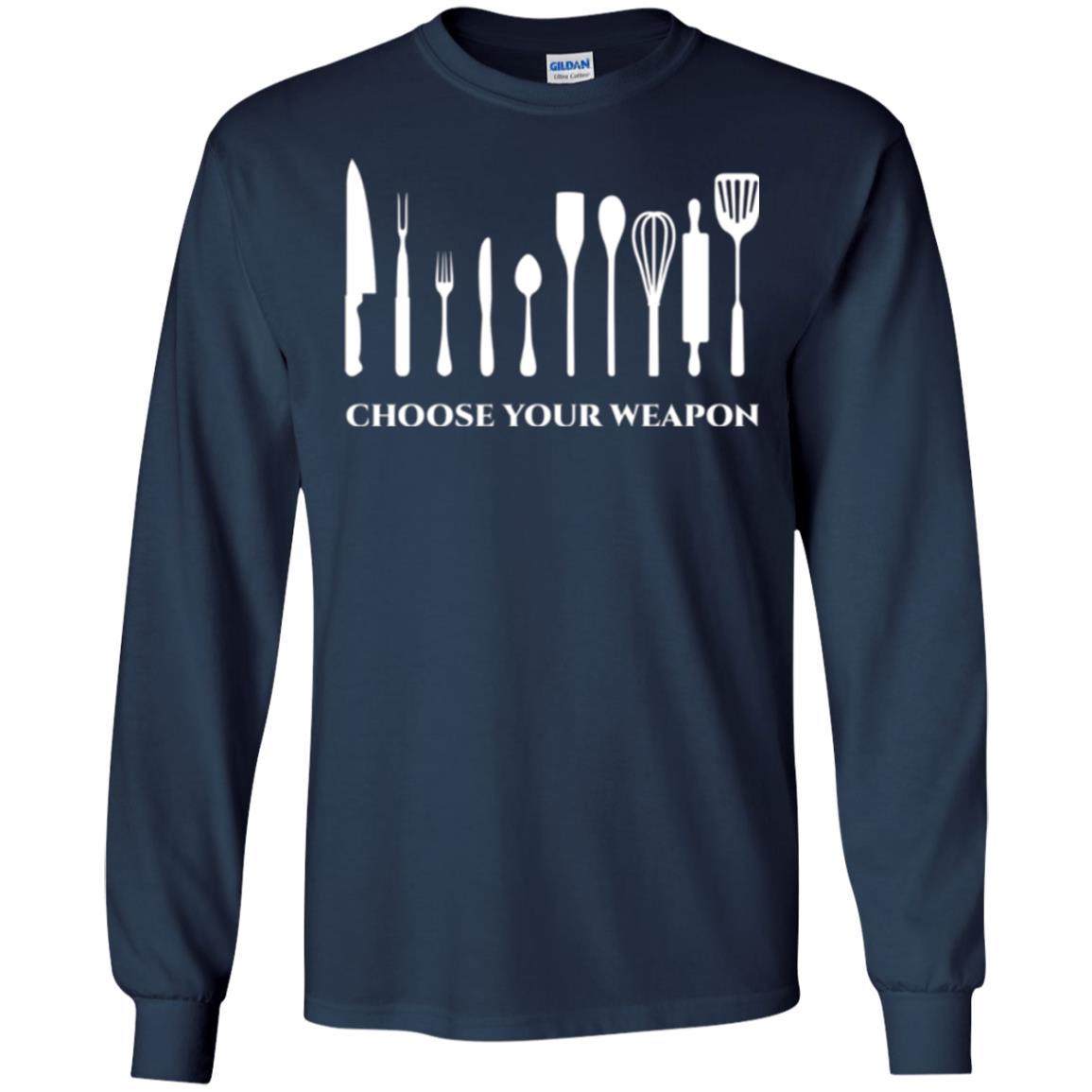 Chef Kitchen Cutlery T-shirt Choose Your Weapon Navy