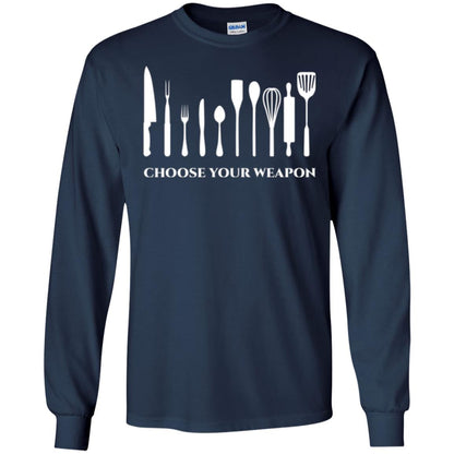 Chef Kitchen Cutlery T-shirt Choose Your Weapon Navy