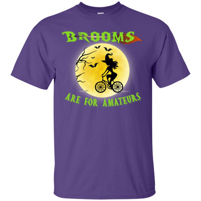 Brooms Are For Amateurs Witches Ride A Bicycle Funny Halloween Shirt Purple