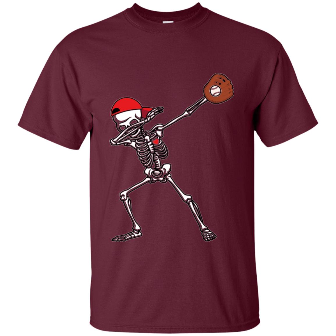 Dabbing Skeleton Baseball Lover T-shirt Maroon