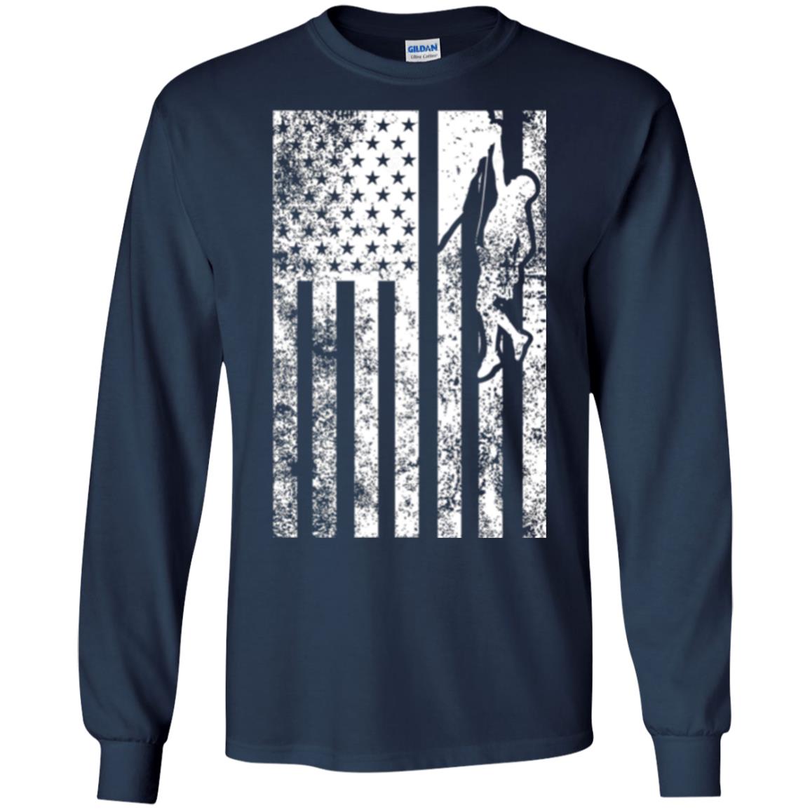 Rock Climbing T Shirt - Rock Climbing Flag Of United States T-shirt Navy