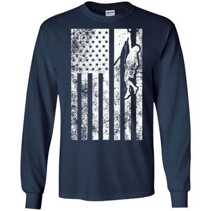 Rock Climbing T Shirt - Rock Climbing Flag Of United States T-shirt Navy