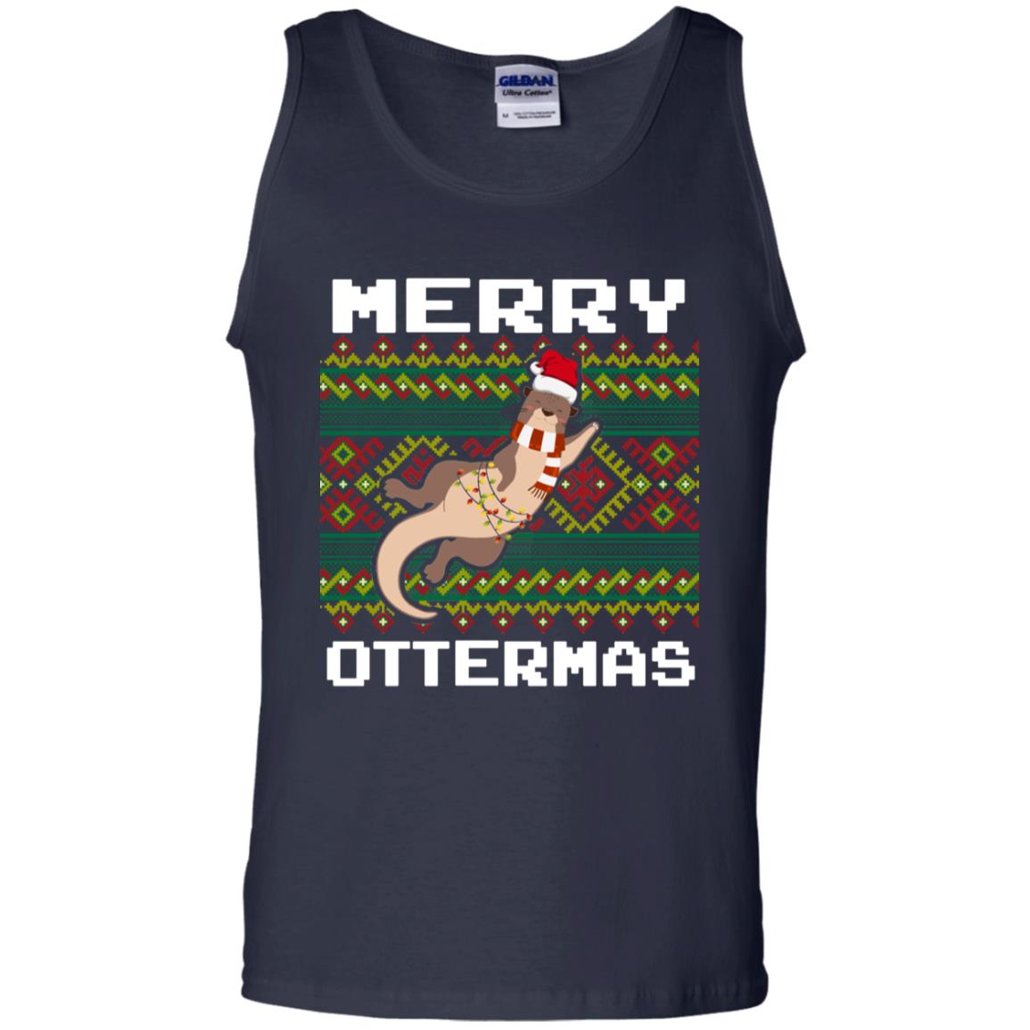 Merry Ottermas Funny Otter Lovers Ugly Sweater X-mas Gift Shirt Navy
