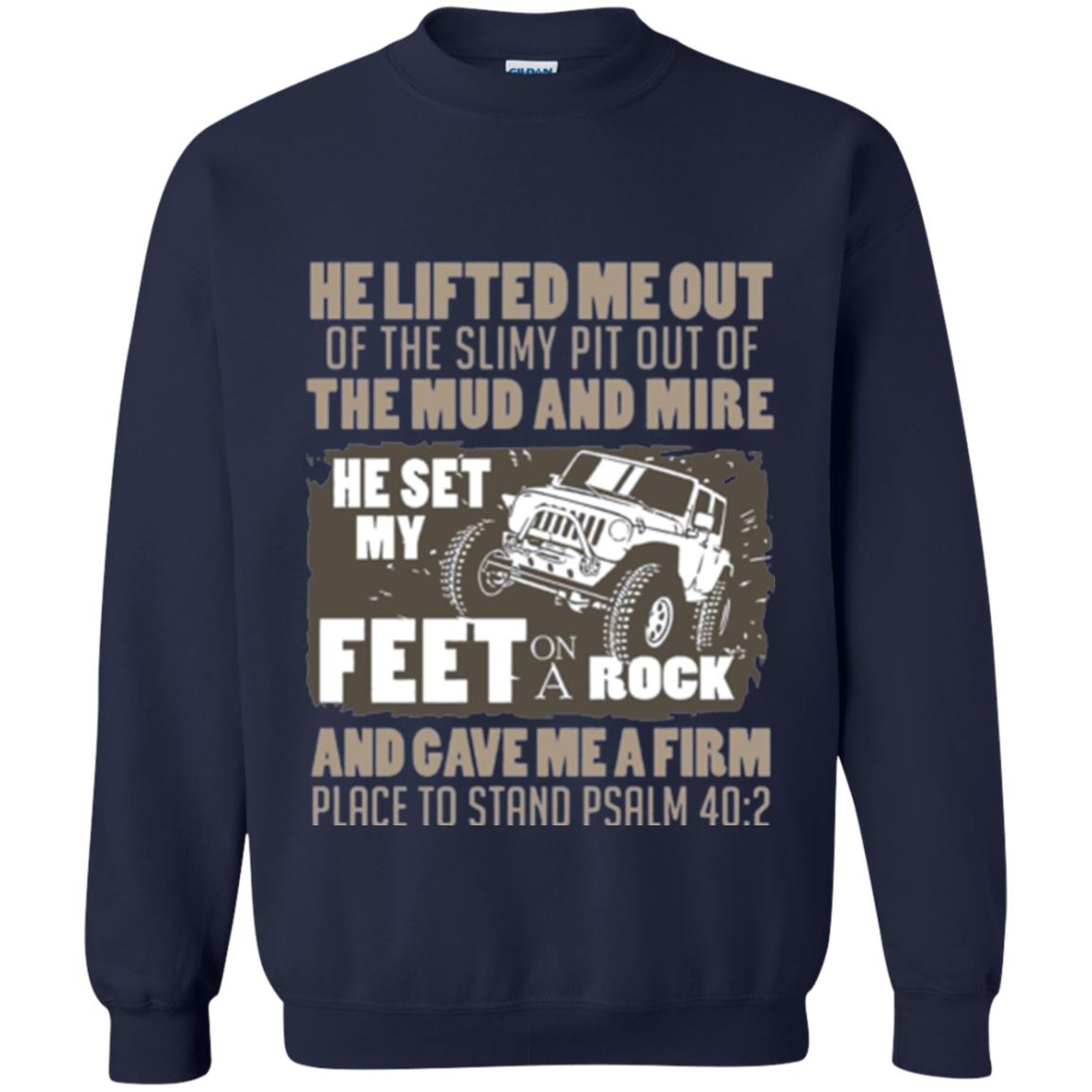 Christian T-shirt He Set My Feet On A Rock He Is My Jeep Navy